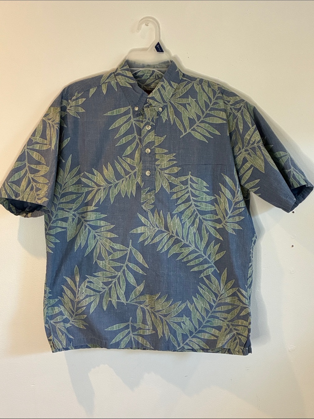 Tori Richard blue tropical print 1/4 button collared short sleeves casual shirt